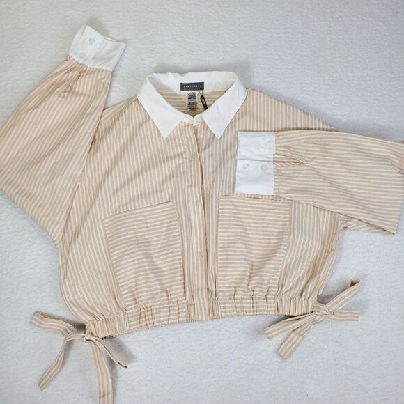 Sans Souci Striped Beige Cropped Blouse Top Size XL - Picture 10 of 15